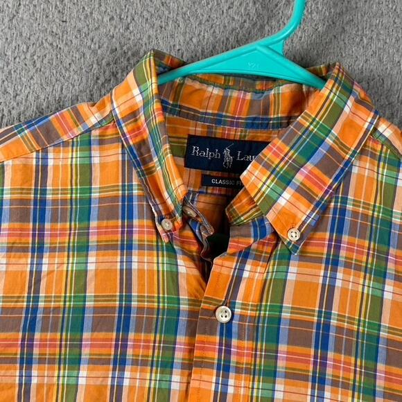 VTG Ralph Lauren Classic Fit Button Down Men's Medium Orange Plaid Preppy - Picture 4 of 8